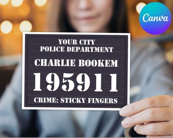 Mugshot Board Mini Sign, Letrero de pizarra de la policía, Fiesta de la policía, Espía, Agente secreto, Fiesta de bodas / Editar con CANVA - Descarga INSTANTE Imprimible