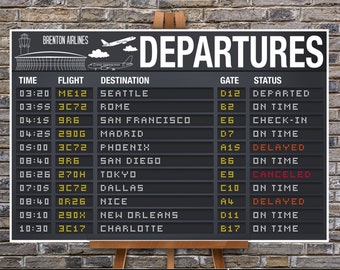 Airplane Party 36"x24" Poster - Departure Sign, Airport Terminal Sign,Aviator Decor | Edit with CANVA - INSTANT Download Printable