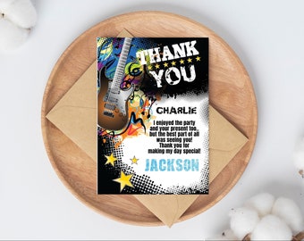 Rock Star Party Thank You Cards - Thank You, Birthday Party, Rockstar Party | Personalize using CANVA - INSTANT Download Printable template