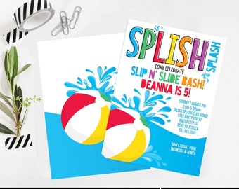 Slip n' Slide Party,Summer Party,Slip n' Slide Bash,Birthday Party,Pool Party | Personalize using CANVA–INSTANT DOWNLOAD Printable