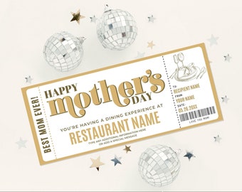 Mother's Day Restaurant Dinner Editable Golden Ticket Template, Gift Certificate, Surprise Night Out Coupon | Edit with CANVA-Printable