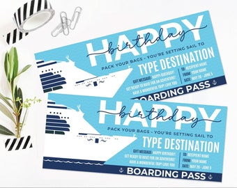 Birthday Surprise Cruise Gift Voucher, Cruise Gift Certificate, Boarding Pass, Cruise Ticket Coupon | Edit with CANVA–INSTANT DOWNLOAD