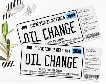 Oil Change Gift Certificate, License Plate Surprise Gift Voucher, Fix Your Ride | Self-Edit with CANVA - INSTANT DOWNLOAD Printable Template