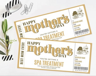 Mother's Day Spa Gift Certificate Template, Massage Facial Body Wrap Manicure Pedicure Voucher Coupon | Edit with CANVA-Printable