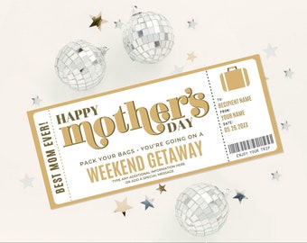 Mother's Day Surprise Weekend Getaway Gift Voucher, Trip Gift Certificate, Mom Gift Coupon | You Personalize with CANVA–INSTANT DOWNLOAD