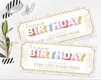 Happy Birthday Gift Certificate, Birthday Custom Gift Voucher Template, Unisex Printable Gift Coupon, for daughter| Edit with CANVA Download