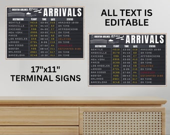 Airplane Party 11x17 Poster, Departure & Arrivals, 2 Poster/Sign SET, Airport Terminal | Edit using CANVA - INSTANT Download Printable