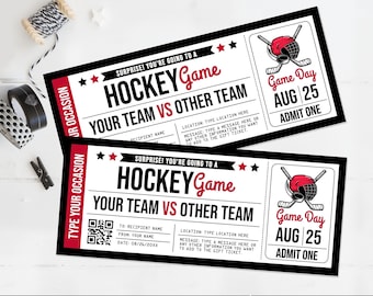 Hockey Ticket Voucher Gift - Surprise Game Ticket, Gift Voucher, Surprise Gift | You Personalize with CORJL - INSTANT DOWNLOAD Printable