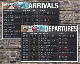 Train Party Arrival & Departure Terminal Signs, Train Terminal Signs, Train Decor, 36x24 Signs | Edit using CANVA Download PDF Printable