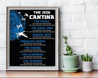 Star Fighter Cantina Drink Menu, Jedi Star Interstellar Wars Birthday Party Decoration, Tie-Fighter Blue | Edit with CANVA–Instant Download