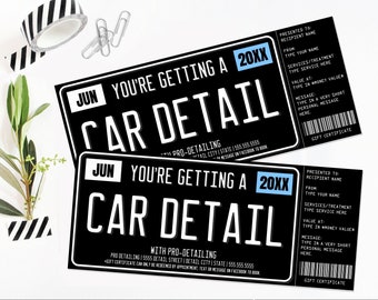 Car Detailing Gift Certificate, License Plate Car Detail Surprise Gift Voucher | You Personalize with CANVA - INSTANT DOWNLOAD Printable