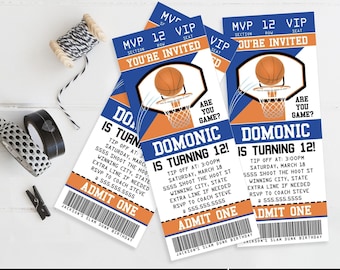 Basketball Ticket Invitation, Basketball Birthday Party, Ticket Invite | You Personalize using CANVA - INSTANT Download Printable