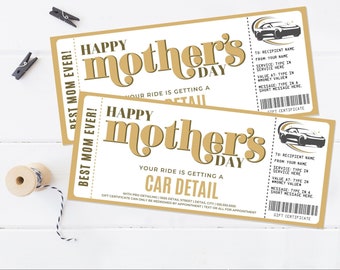 Mother's Day Car Detailing Editable Golden Ticket Template, Gift Certificate, Surprise Auto Detailing Coupon | Edit with CANVA-Printable