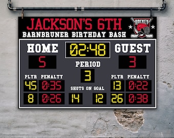 Hockey Scoreboard 36"x24" Party Sign/Poster - Scoreboard Party Backdrop | Edit using CANVA - INSTANT DOWNLOAD Printable