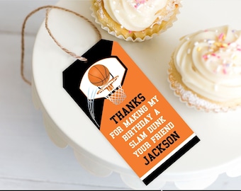 Basketball Favor Tag, Basketball Party, Basketball Birthday, Thank You Tag | You Personalize using CANVA - INSTANT Download Printable
