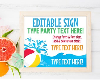 Pool Party Sign - 10x8 Sign Summer Party, Beach Party, Personalized Sign | Edit with CANVA - INSTANT DOWNLOAD Printable