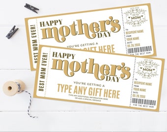 Mother's Day Editable Golden Ticket Template, Any Type Gift Certificate, Surprise Gift Voucher Coupon | Edit with CANVA-Printable Download