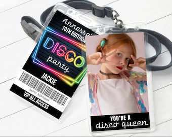 Disco Glow Party VIP Photo Badge, Disco Glow Theme, Glow Party All Access Pass | Edit with CANVA - INSTANT Download Printable Template