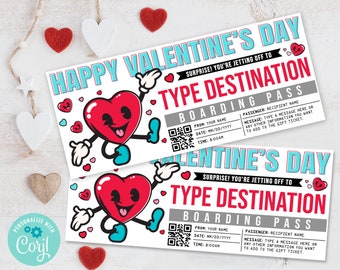 Valentine Boarding Pass Ticket, Surprise Valentine Trip Ticket, Trip Gift Certificate | Self-Edit with CORJL-INSTANT DOWNLOAD Printable