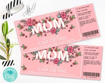 Mother's Day Gift Certificate, Car Detail, Surprise Gift, Gift Voucher | Personalize using CORJL-INSTANT DOWNLOAD Printable