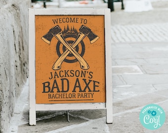 Axe Throwing Bachelor Party Welcome Sign–16"x20" Welcome Sign | You Personalize using CORJL–INSTANT DOWNLOAD Printable