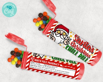 サンタのクリスマスチルピルミニm＆mチューブラベル、ホリデーブラー、クリスマスパーティー、素敵 | CORJLで編集 - 即時ダウンロード印刷可能