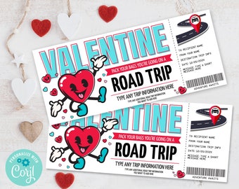 Valentine's Day Road Trip, Surprise Trip, Gift Reveal, Weekend Getaway, Driving Vacation  | Self-Edit with CORJL-INSTANT DOWNLOAD Printable