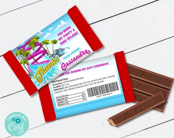 Waterslide or Waterpark Birthday Party, Kit Kat Bar Wrap/Label, Candy Bar Label | You Personalize using CORJL - INSTANT DOWNLOAD Printable