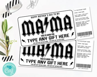 Mama Mother's Day Gift Certificate,Type Any Gift,Surprise Gift,Concert,Boarding Pass | Personalize using CORJL-INSTANT DOWNLOAD Printable