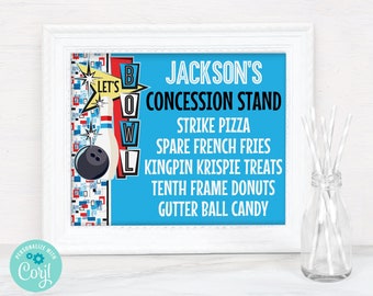 Bowling Party Concession Stand Sign–8x10 Sign,Bowling Bash Sign,Retro Bowling | You Personalize using CORJL - INSTANT DOWNLOAD Printable