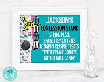 Bowling Party Concession Stand Sign–8x10 Sign,Bowling Bash Sign,Retro Bowling | You Personalize using CORJL - INSTANT DOWNLOAD Printable