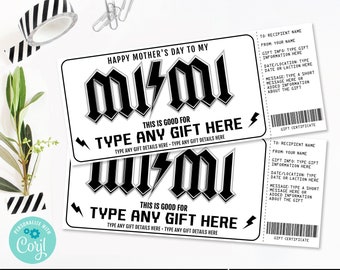 MiMi Mother's Day Gift Certificate,Grandma Gift,Surprise Gift,Concert,Boarding Pass | Personalize using CORJL-INSTANT DOWNLOAD Printable