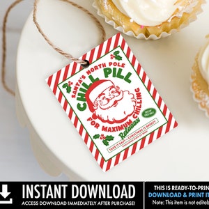 Santa's Christmas Chill Pills Printable Favor Tag, Weihnachtsfeiertag Gastgeschenke Geschenkanhänger, Nordpol-Apotheke | SOFORTIGER Download Printable