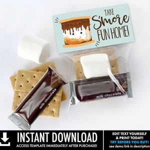 S&#39;more Party Favor Bag Topper - Take S&#39;more Fun Home, S&#39;more 3&quot; Treat Topper | Self-Edit with CORJL - INSTANT DOWNLOAD Printable