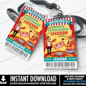Carnival Circus VIP Badge, Carnival Party, Circus Party, All Access Pass, Lion | Self-Edit with CORJL - INSTANT Download Printable SEM101_6