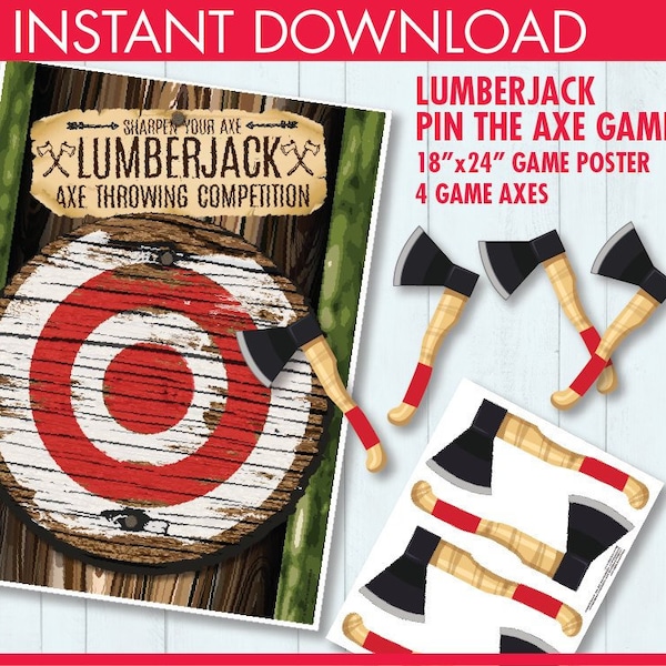 Lumberjack Party - Pin the Axe Game - "Juego de lanzamiento de hachas" - Lumberjack Party Game - Descarga INSTANTÁNEA PDF - Juego imprimible