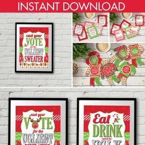 Ugly Sweater Party Voting Ballots Award Ribbons Christmas Office Party, Hostess Gift Instant Download PDF Printable Kit image 2