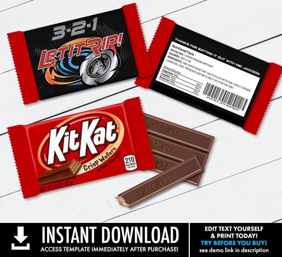 Blade Tournament Kit Kat Candy Wrap/Label - Bey-Blade Inspired Party Candy Wrapper | Self-Editing with CORJL - INSTANT DOWNLOAD Printable Il_570xn