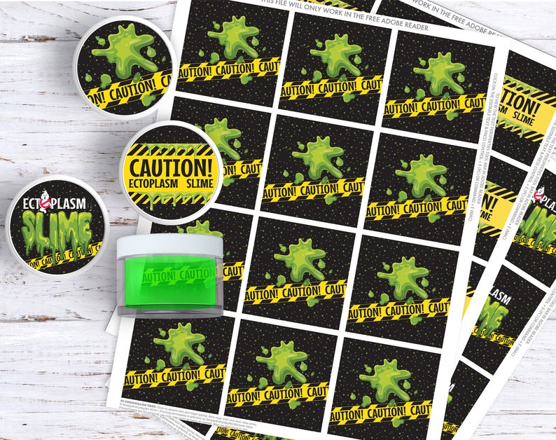 Slime 2 Jar Sticker Labels includes 3 Versions, ghost-buster inspired, ghost-buster Party, Slime Party INSTANT Download PDF Printable Set image 3