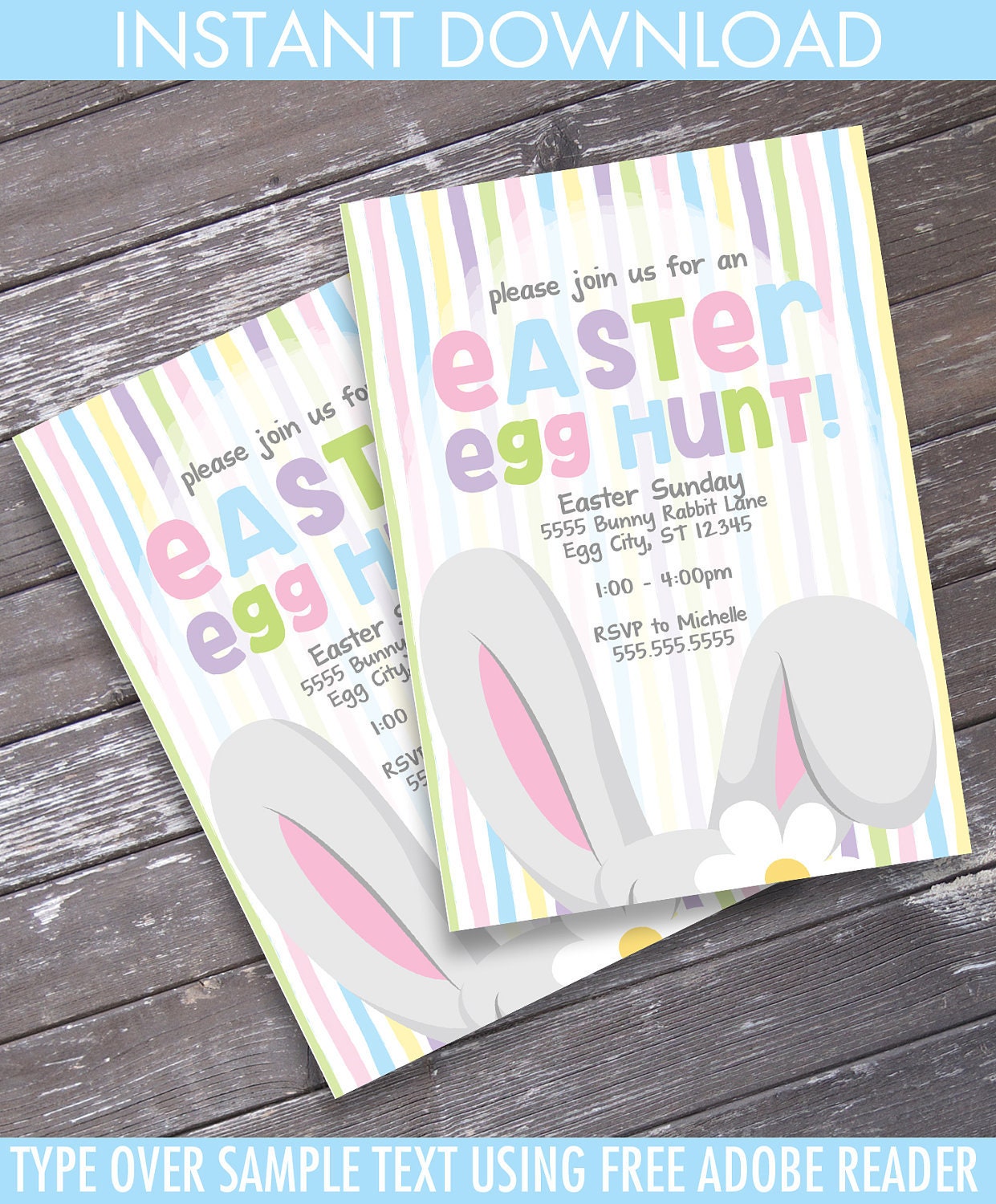 Easter Egg Hunt Invitation - Easter Get together, Bunny Celebration image relating to Easter Egg Hunt Invitations Free Printable named Easter Egg Hunt Invitation - Easter Get together, Bunny Bash