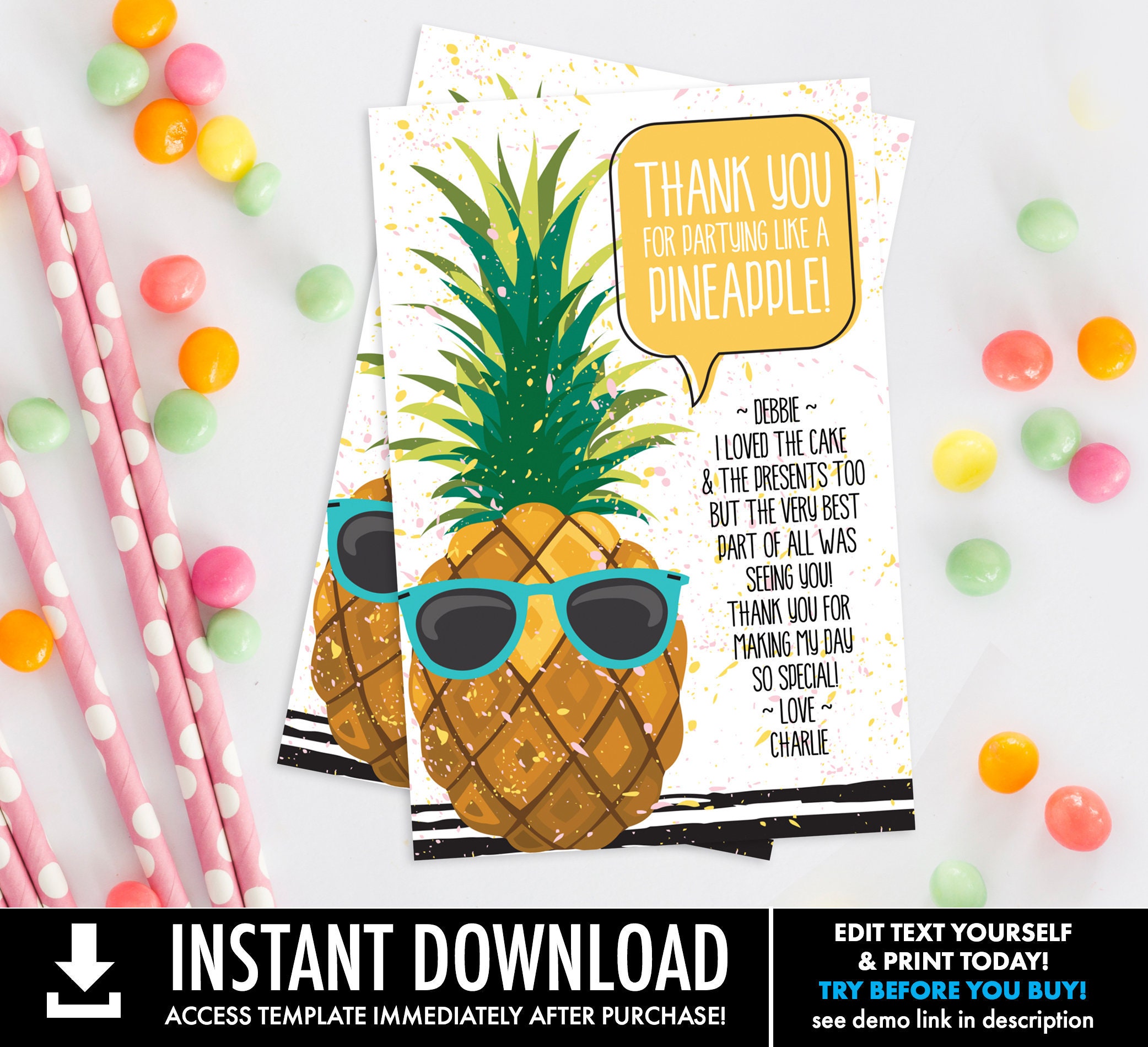 Pineapple Thank You Card Pineapple Party Party Like a Etsy