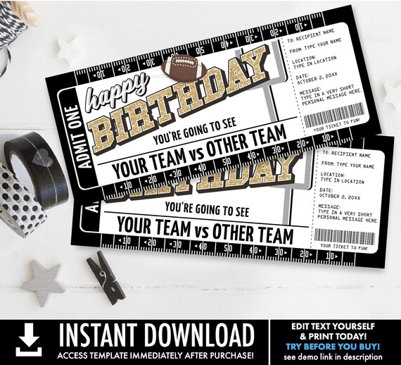 Birthday Football Ticket Gift Editable Template Surprise Birthday Football Game Ticket Self