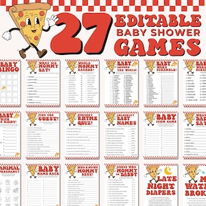 Slice Slice Baby Game Bundle, Pizza Baby Shower Game Pack, Eo-Ed Italian Baby Shower, Pizza Theme | Edit on CANVA–INSTANT Download Printable