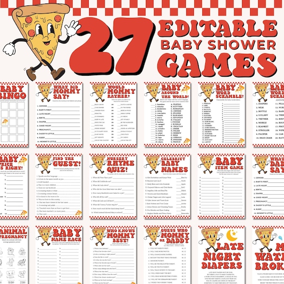 Slice Slice Baby Game Bundle, Pizza Baby Shower Game Pack, Eo-Ed Italian Baby Shower, Pizza Theme | Edit on CANVA–INSTANT Download Printable