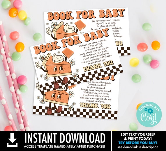 Slice Slice Baby Pumpkin Pie Baby Shower Book for Baby Inserts, Shower Card | You personalize text using CORJL–INSTANT Download Printable