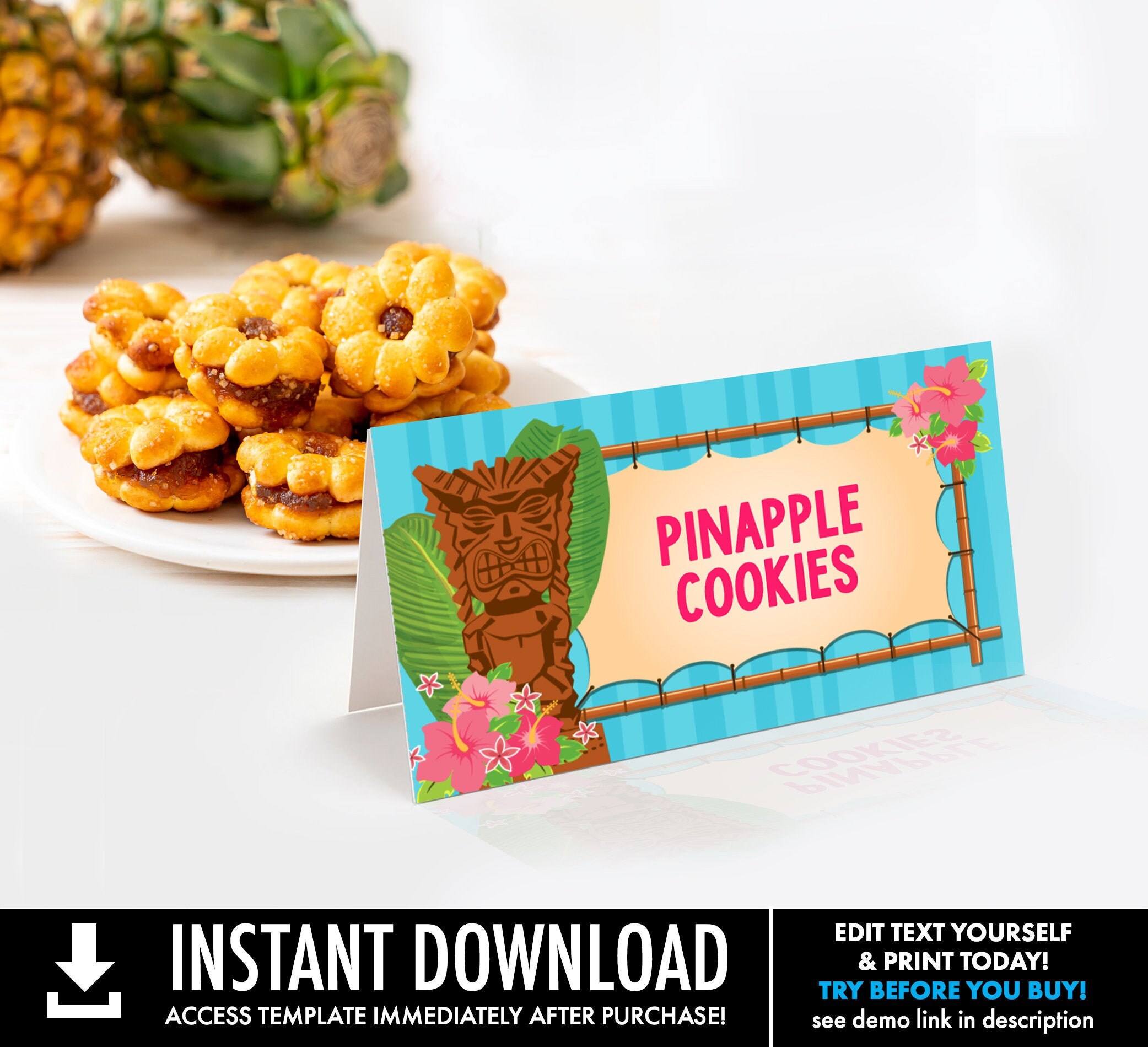 Luau Food Labels - Buffet Tags, Hawaiian Party, Luau Birthday, Luau Shower | Self-Edit Text with ...