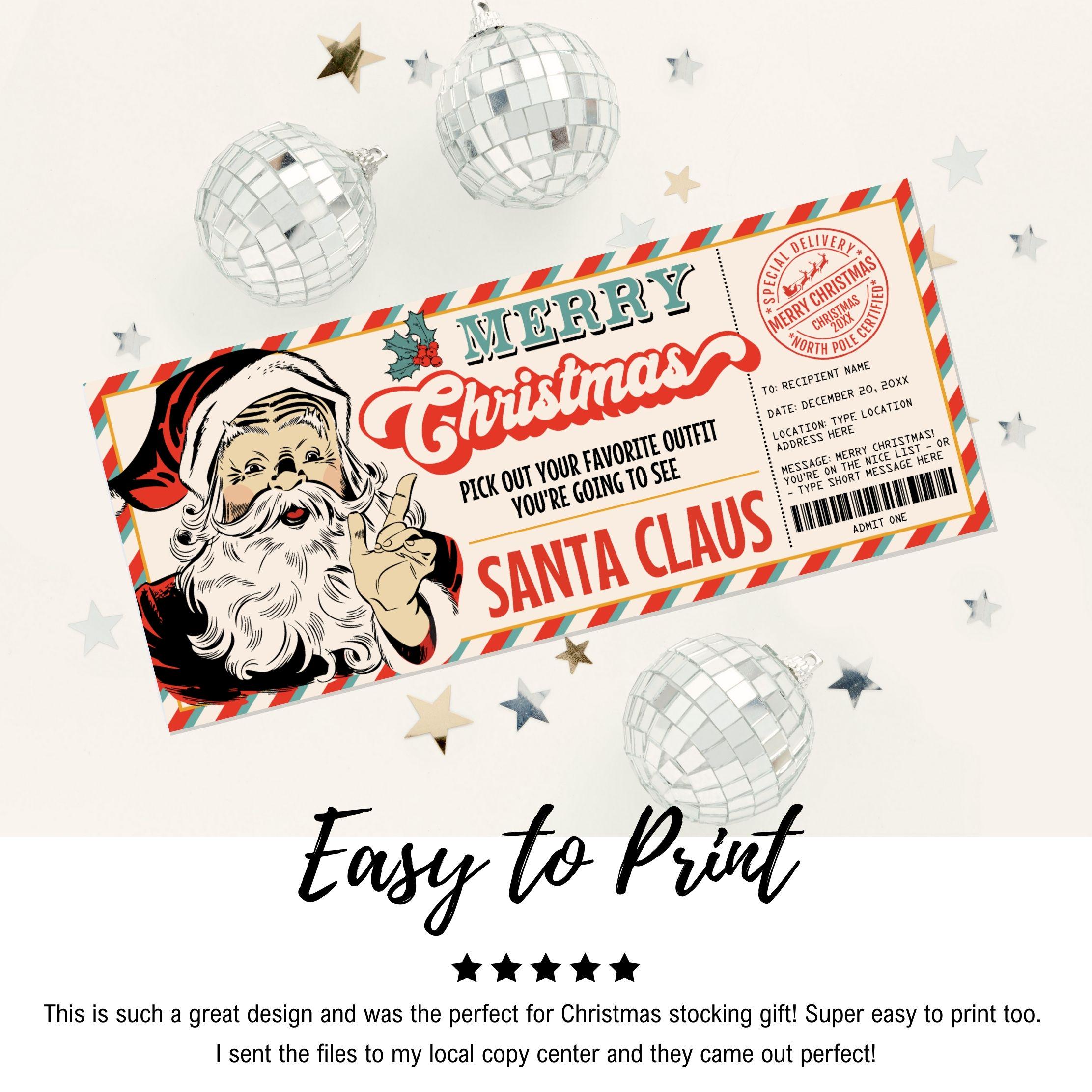 Santa Photo Ticket, Pictures With Santa Claus Voucher, Retro Santa Gift ...