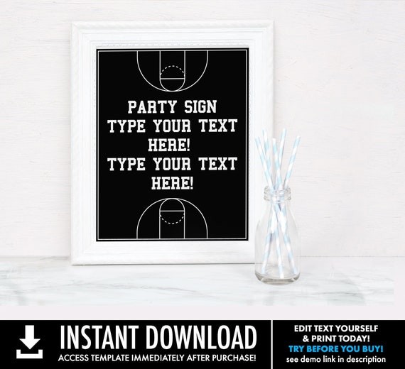 Basketball 8X10 Party Sign - Basketball Party, Basketball Birthday, Welcome sign | You Personalize using CORJL - INSTANT DOWNLOAD Printable