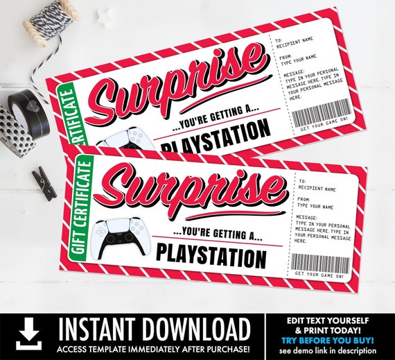 Surprise Video Game Gift Certificate, Christmas Gift for Gamer Teen, Husband, Boyfriend, Dad, Kids | Edit with CORJL–INSTANT DOWNLOAD