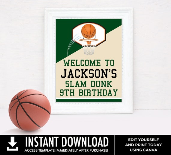 Basketball 8x10 Welcome Sign, Basketball Party, Basketball Birthday Welcome Table Sign | Edit with CANVA - INSTANT DOWNLOAD Printable